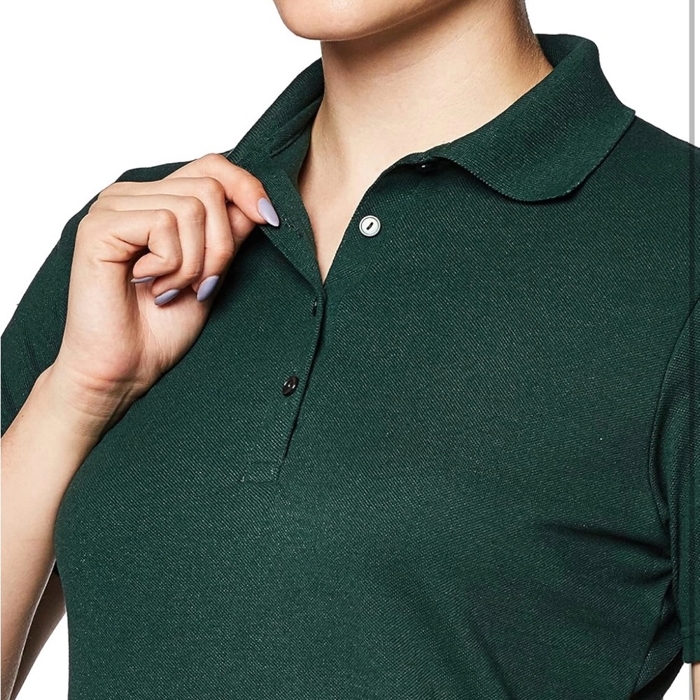 Hanes Short Sleeve Pique Shirt, Four-Button Midweight Polo, Hunter Green, Med